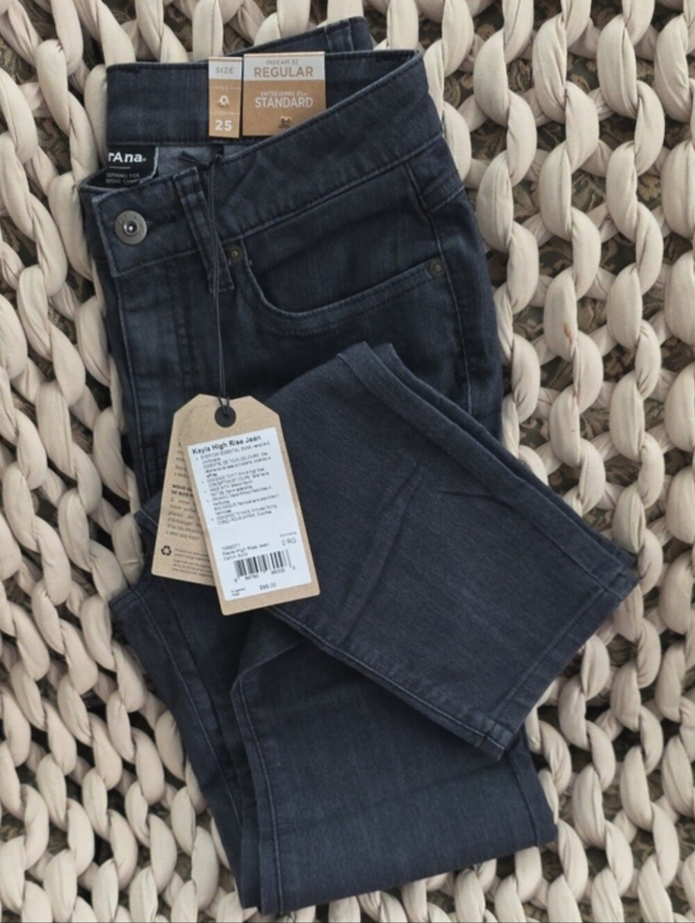 Prana BrandNew Women’s Charcoal Standard Reg Sz 0/25 Inseam 32" Fit Jeans